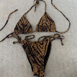 Brown and Black Tie-Dye Bikini Set